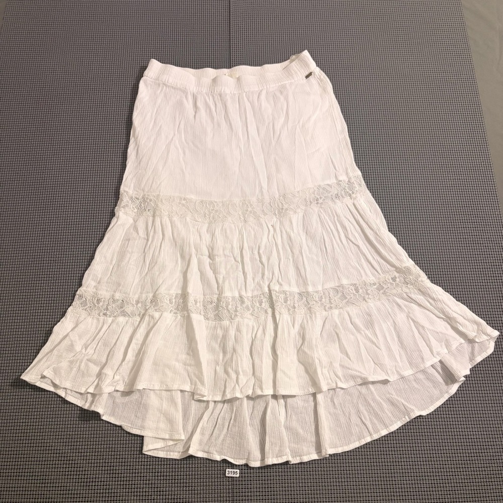 Roxy Womens White Tiered Lace Crochet Maxi Skirt Size S Boho High Low Hem